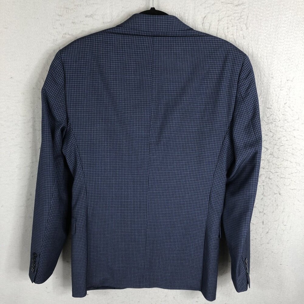 Calvin Klein Blazer Mens 38R Blue Check 100% Wool Extreme Slim Fit Jacket Coat - Picture 2 of 16